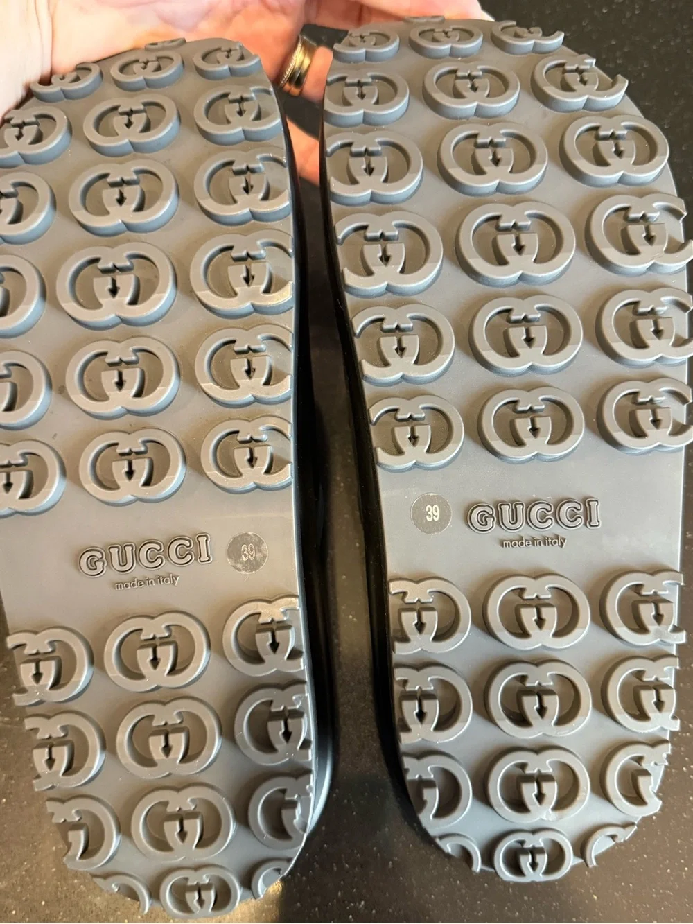 Gucci Matte Black Interlocking GG Slide Sandals